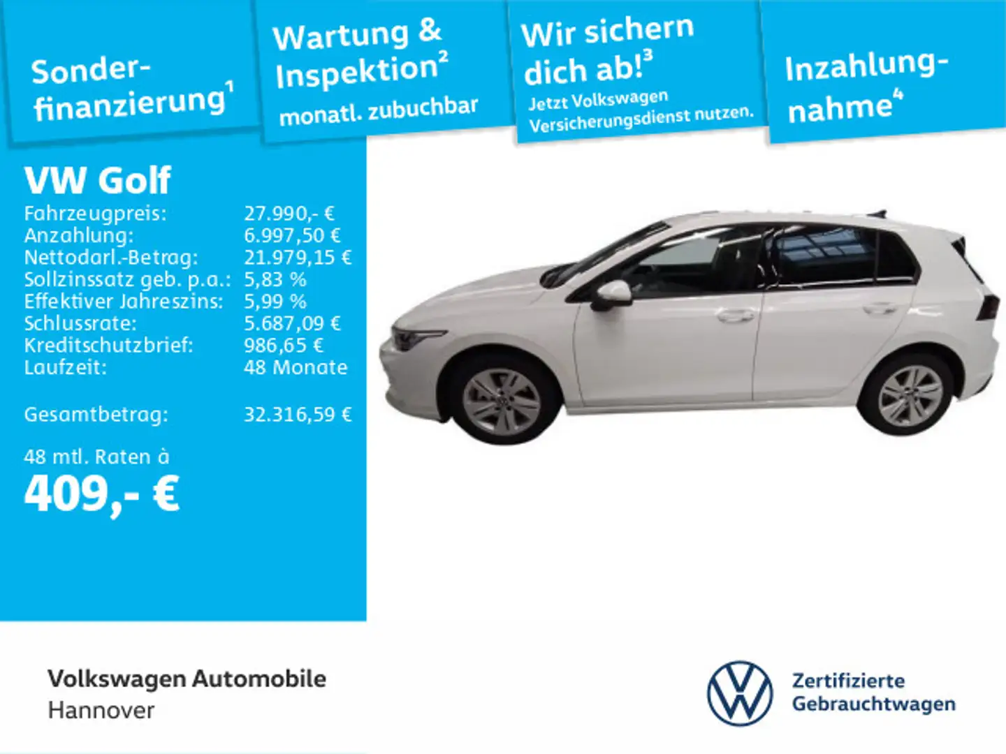 Volkswagen Golf VIII 1.5 TSI Life Navi HUD ACC LED Dig.Cock Weiß - 1