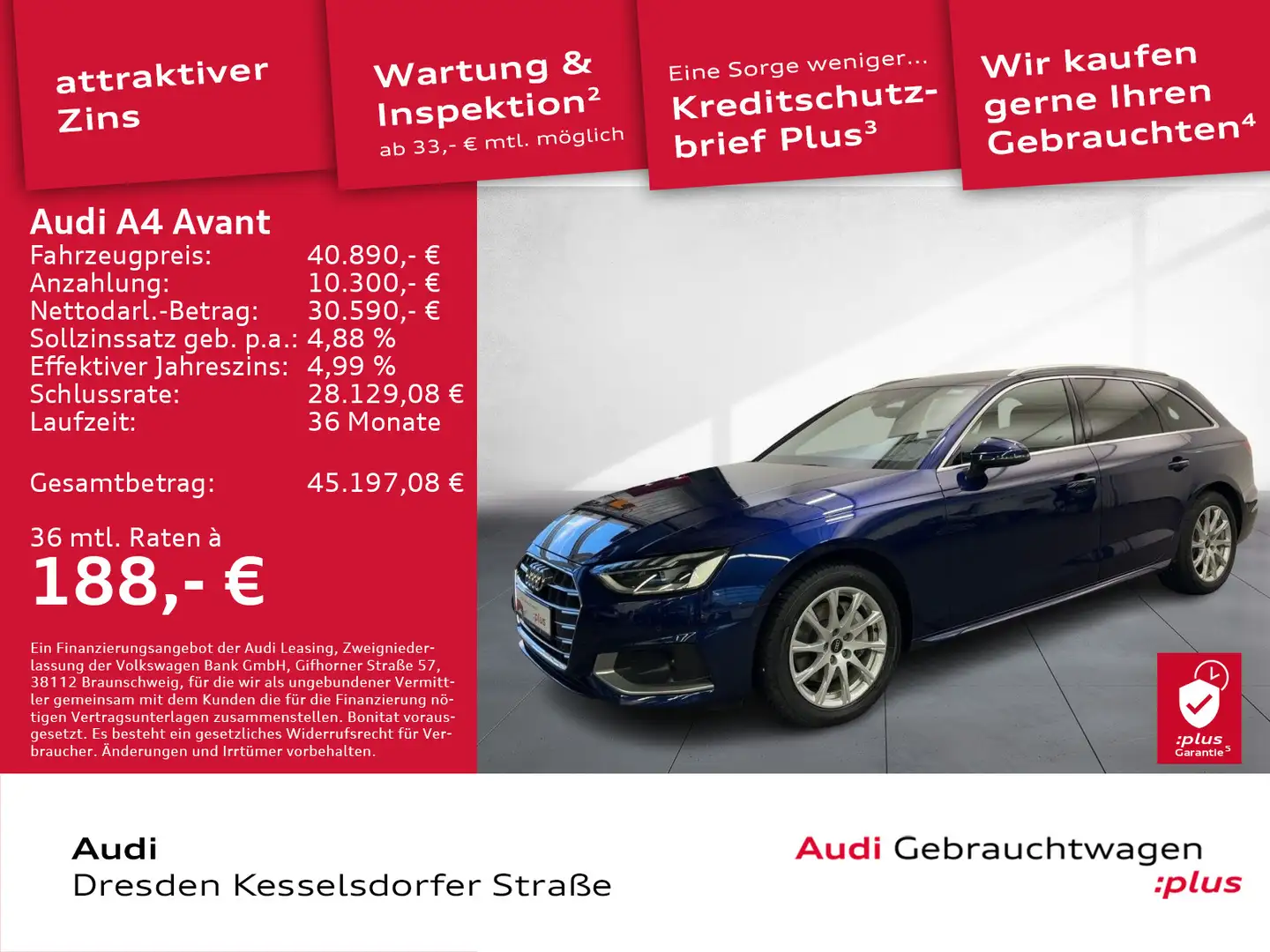 Audi A4 Advanced 40 TDI S tronic Kamera Navi AH Blau - 1