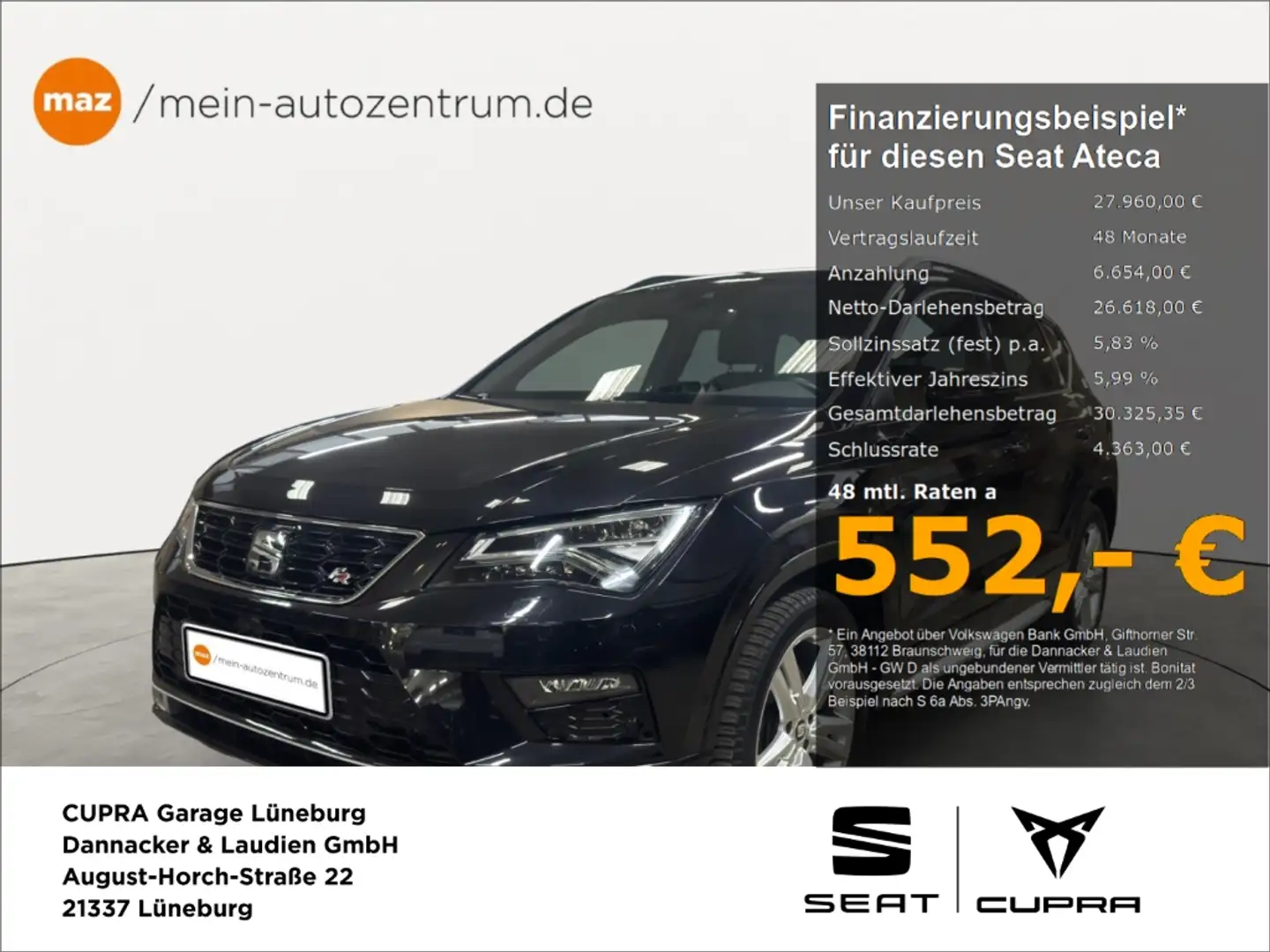 SEAT Ateca 2.0 TSI FR 4Drive Alu LED Navi Kamera Pano ACC Sit Schwarz - 1