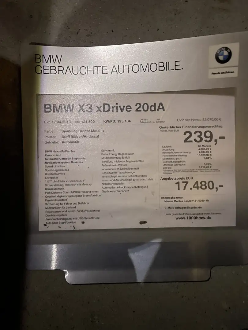 BMW X3 xDrive 20 d Tausch möglich mit Audi a8 bis 2014 b Коричневый - 2