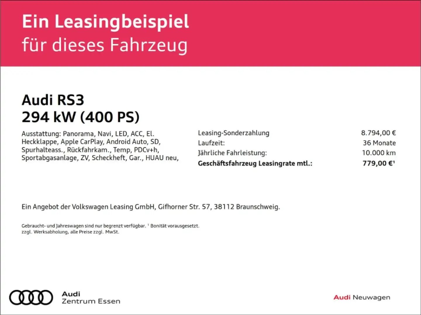 Audi RS3 SPORTBACK MATRIX LED NAVI LEDER PANO KERAMIK Rojo - 2