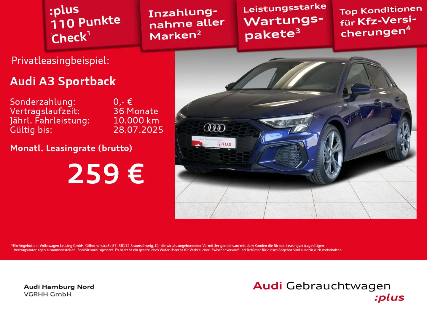 Audi A3 30 TDI S line S tronic AHK ACC Navi Bleu - 1