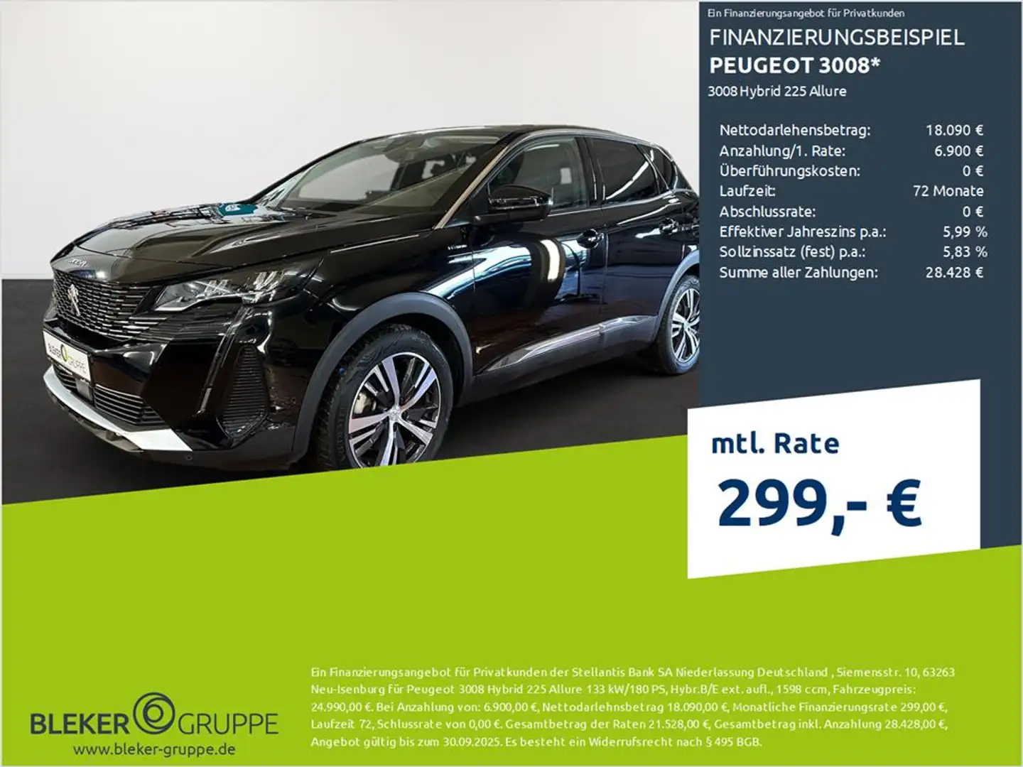 Peugeot 3008 3008 Hybrid 225 Allure Schwarz - 1