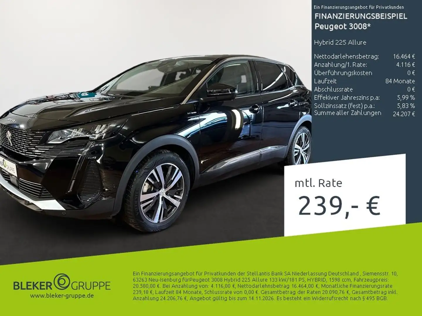 Peugeot 3008 Hybrid 225 Allure Schwarz - 1