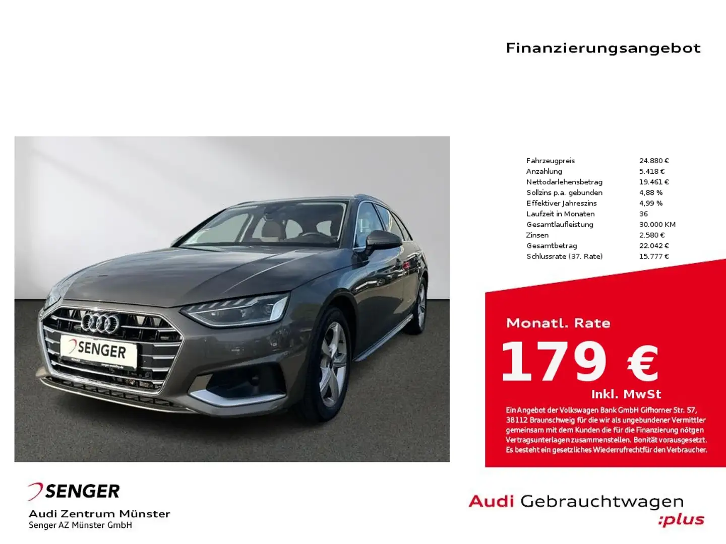 Audi A4 Avant 40 TDI S tronic MMI LED Pano Kamera Grijs - 1