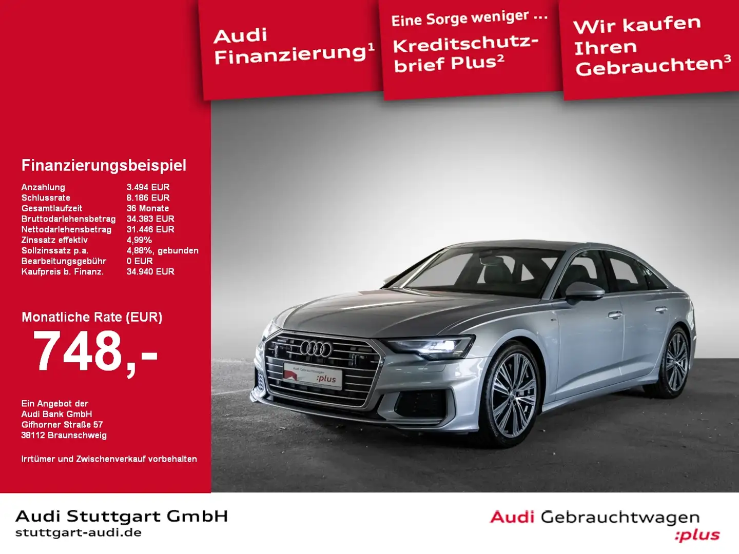 Audi A6 Limousine 55 TFSI qu S line LED virtCo B&O 20' Silber - 1