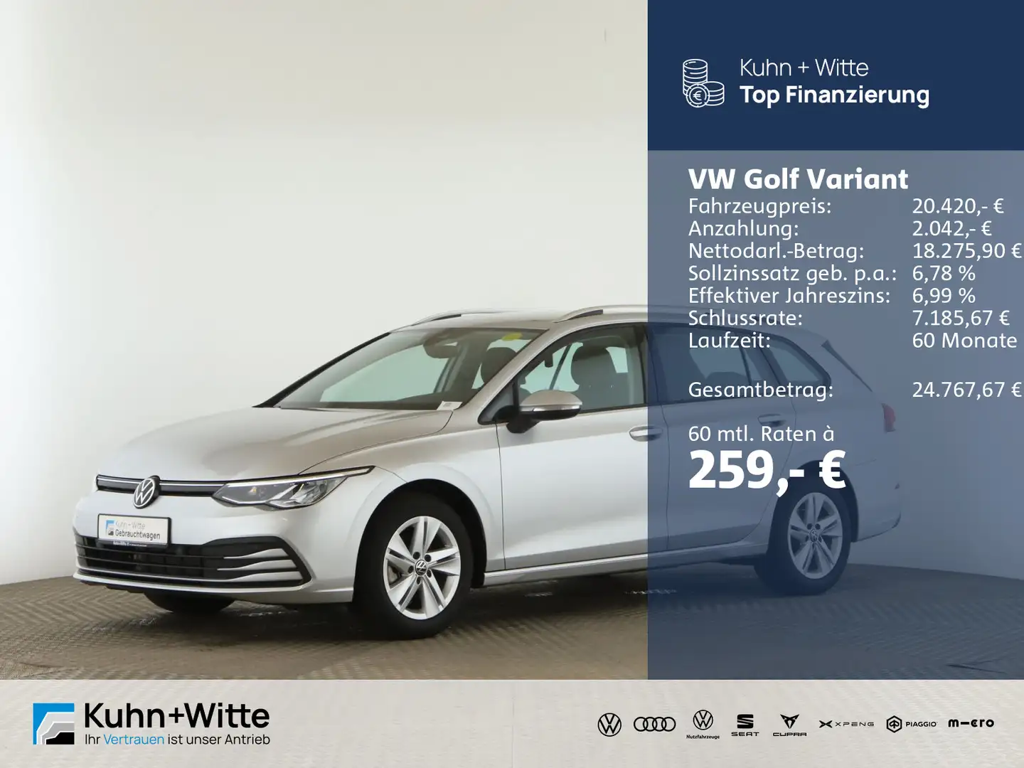 Volkswagen Golf Variant Golf VIII Variant 1.0 TSI Life *LED*PDC*Navi*App Silber - 1