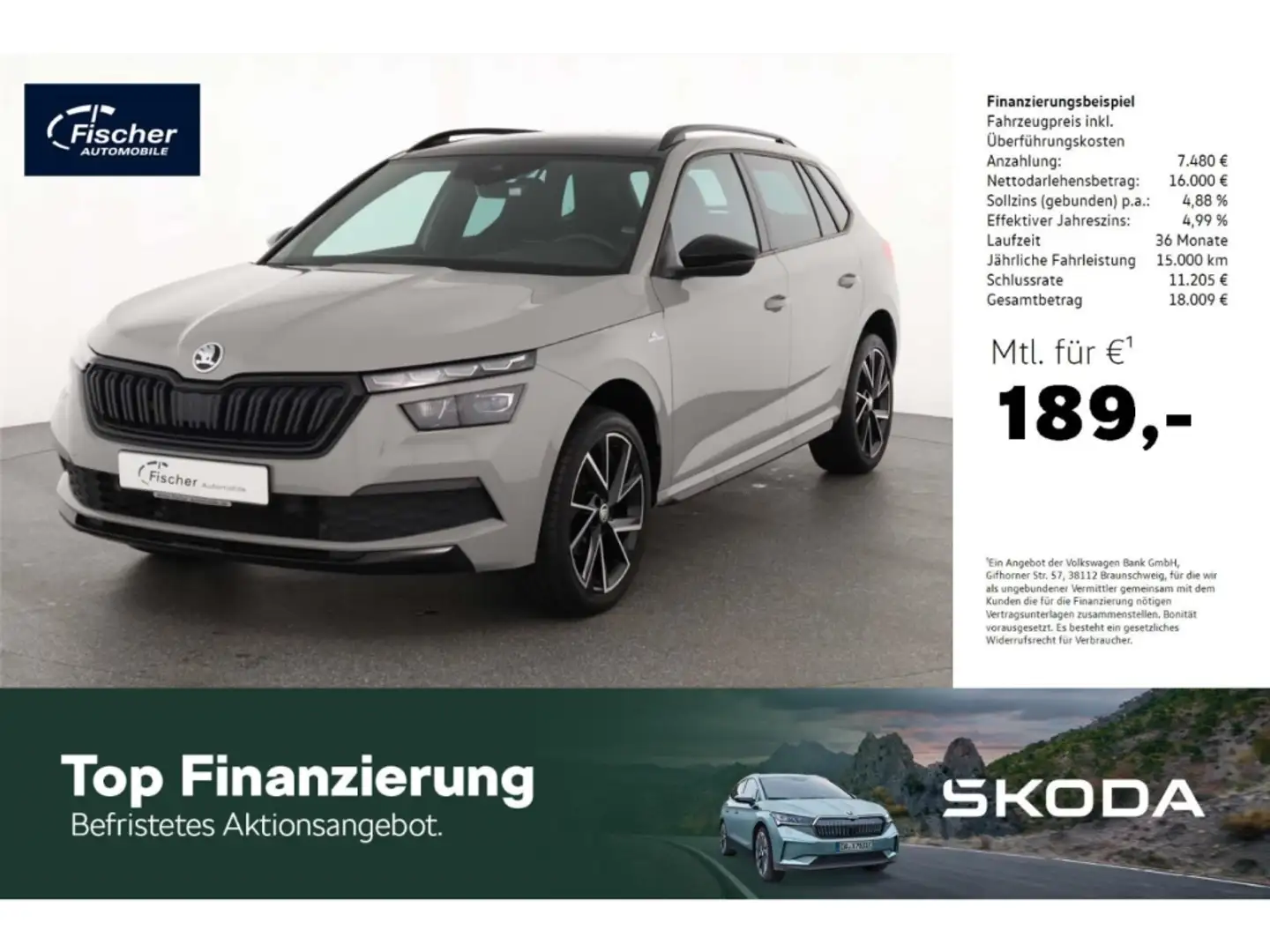 Skoda Kamiq 1.5 TSI Monte Carlo 6-Gg. P-Dach/LED/NAV Grau - 1