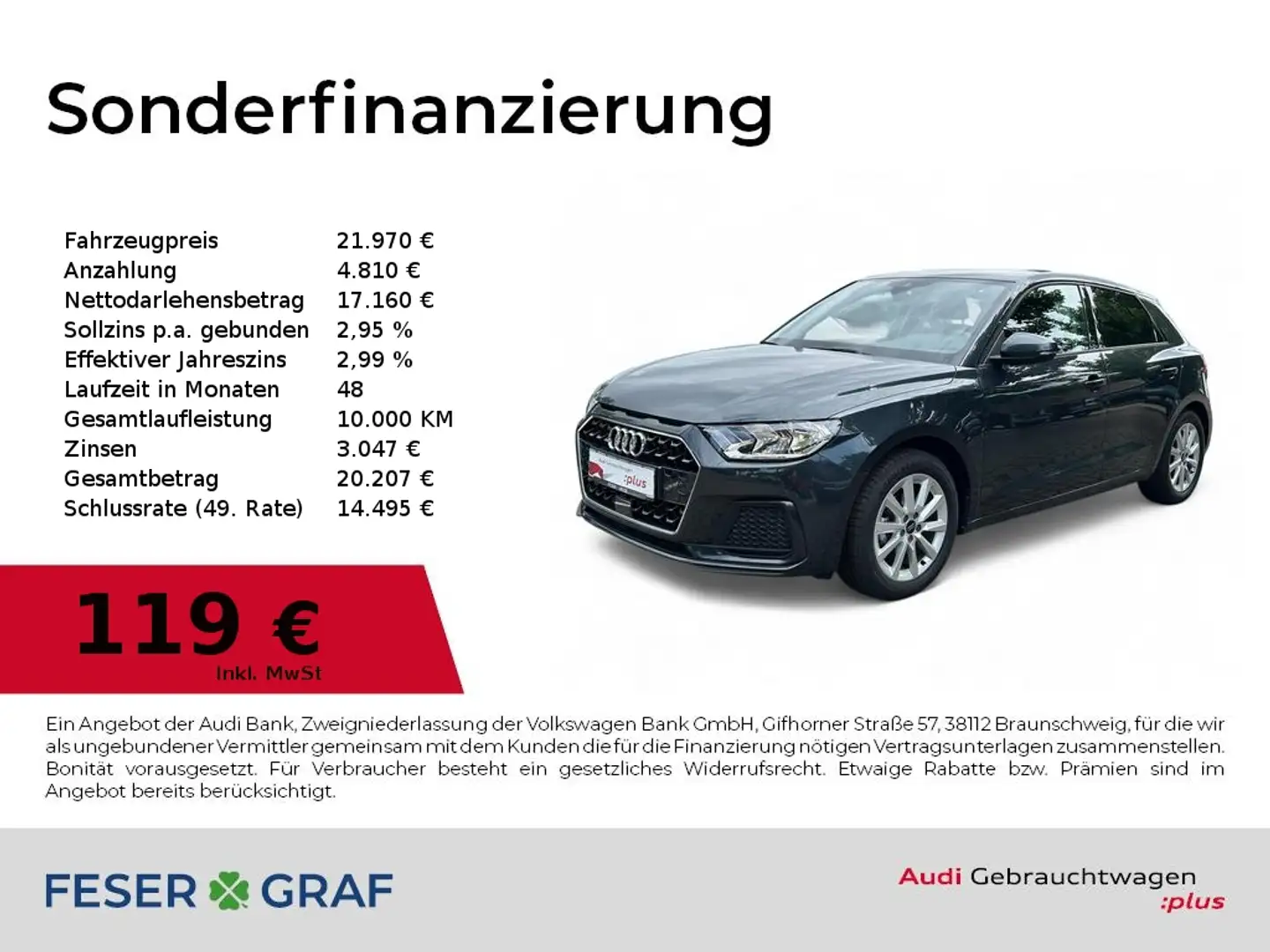 Audi A1 Sportback 25TFSI advanced VC/SHZ/ACC/CarPlay Grau - 1