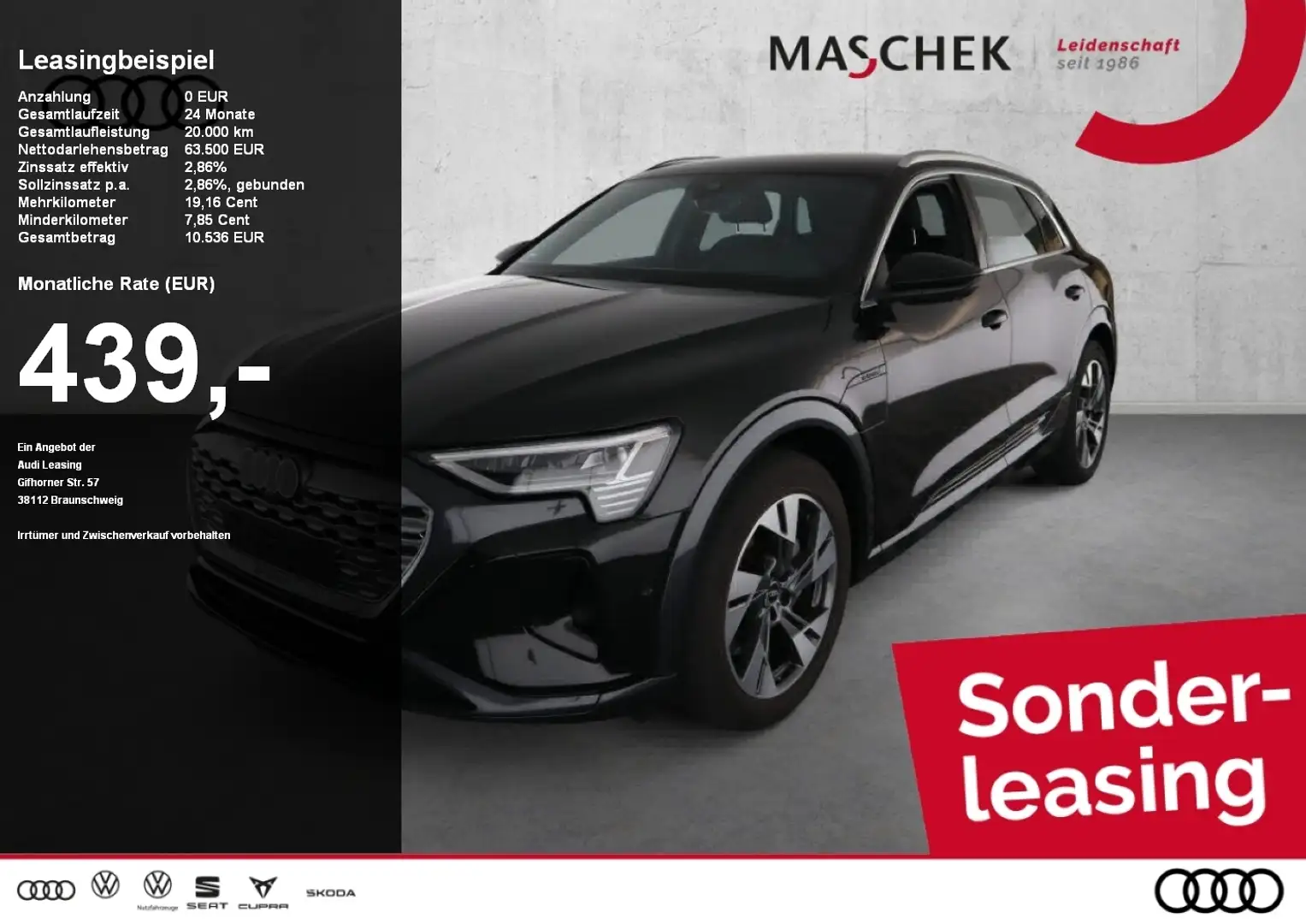 Audi Q8 e-tron Advanced 55 HUD Sonderleasing ACC Matrix Sitzh. Zwart - 1