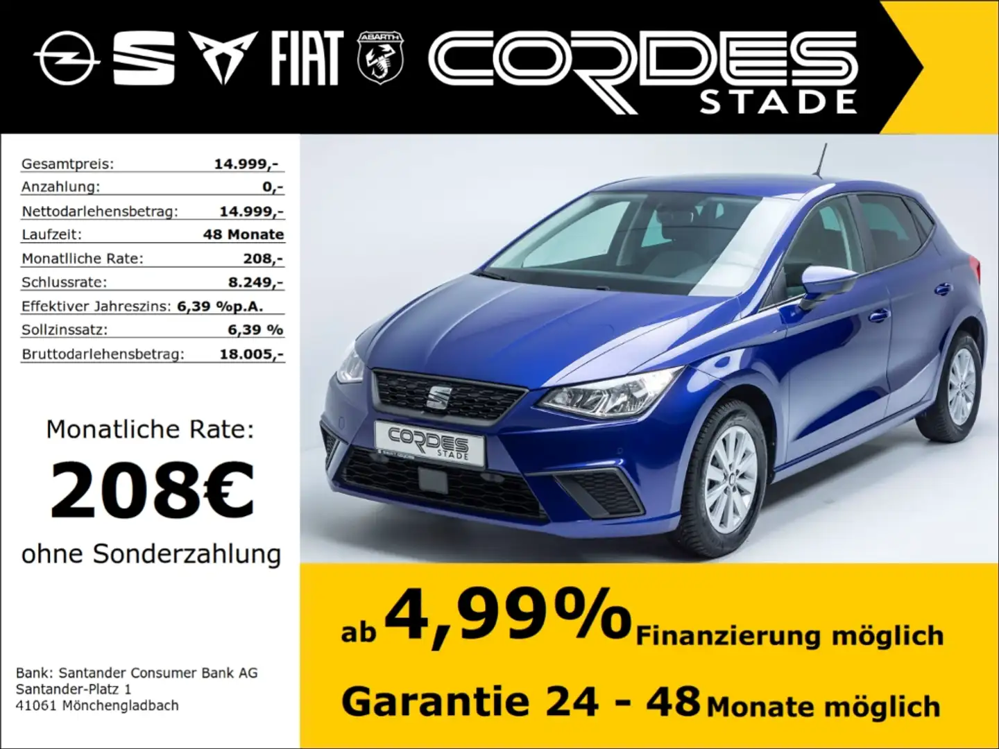 SEAT Ibiza Style 1.0 TSI Allwetterreifen PDC Navi Freisprech( Bleu - 1