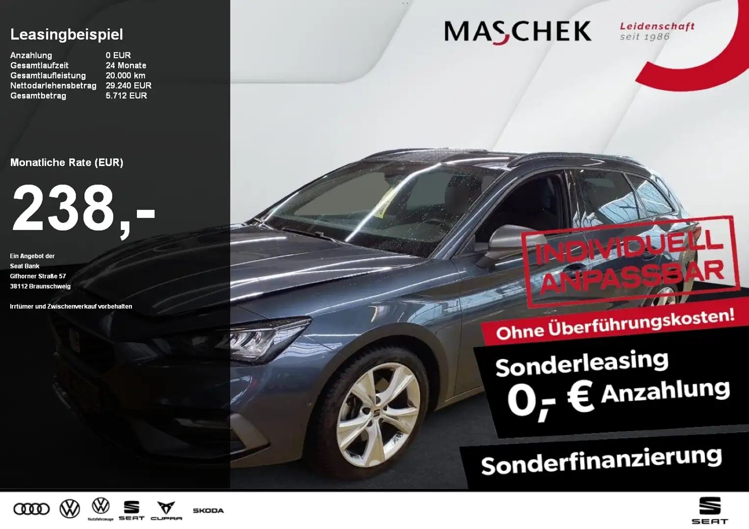 SEAT Leon ST FR 2.0 TDI DSG AHK Navi RearView Sitzh. Grau - 1