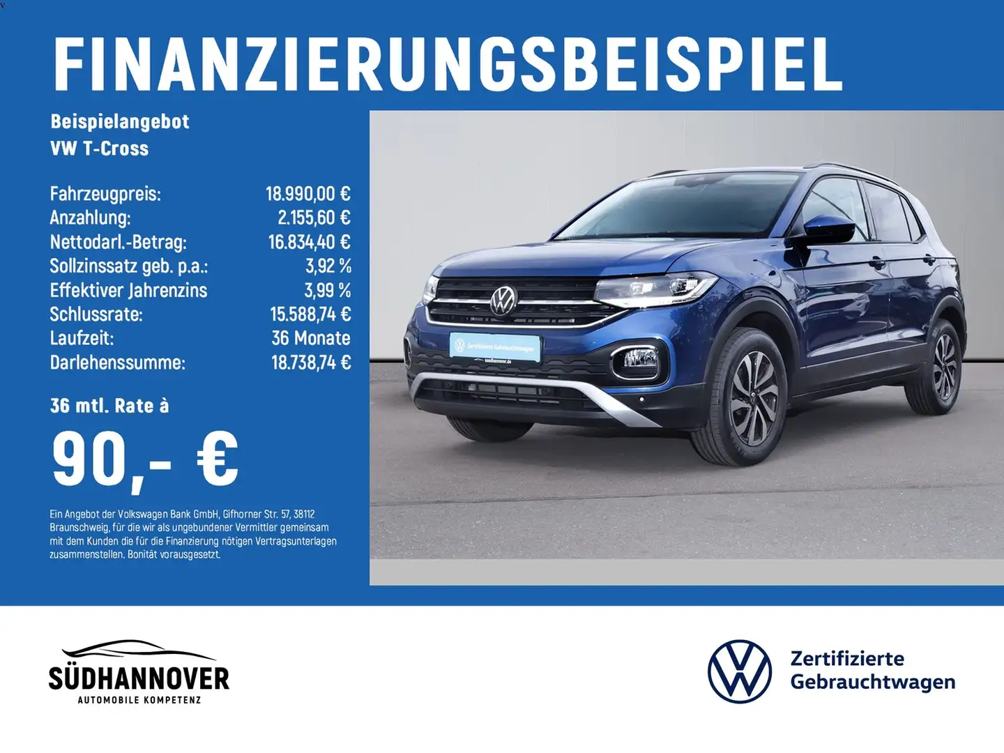 Volkswagen T-Cross Active 1.0 TSI NAVI+LED+SHZ+PDC+KAMERA Blau - 2