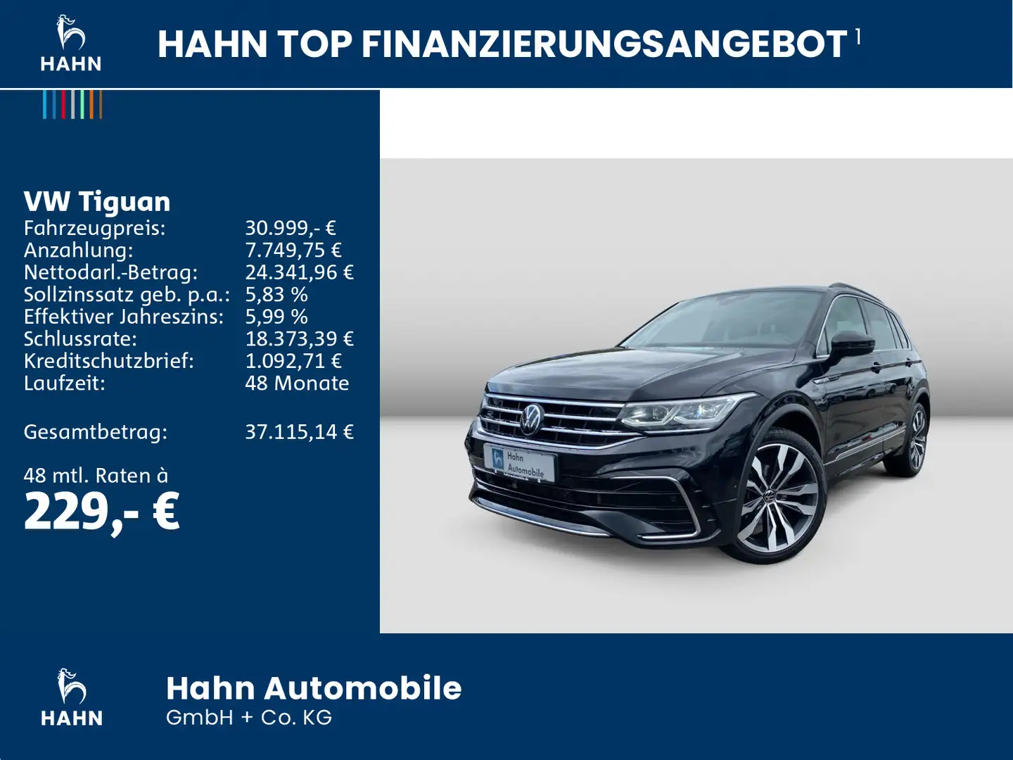 Volkswagen Tiguan 2.0 TDI R-Line AHK Kamera Navi ACC Pano Zwart - 2