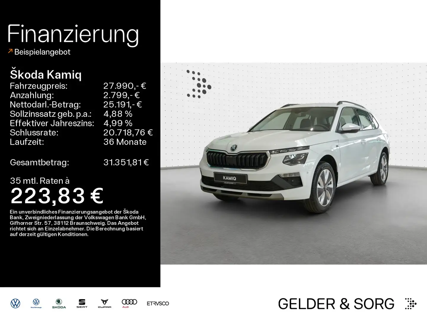 Skoda Kamiq Tour 1.0 TSI DSG AHK|NAVI|MATRIX|SHZ Weiß - 1