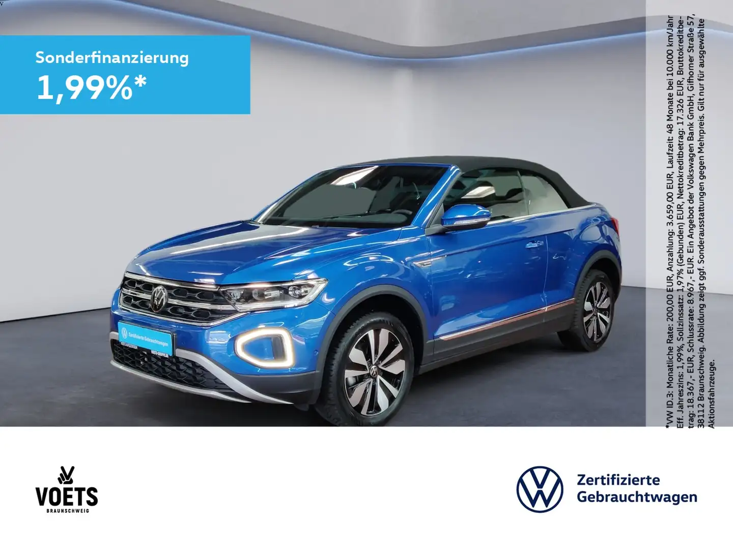 Volkswagen T-Roc Cabriolet Style Move 1.5 TSI LED+App-Connect+ACC Blau - 1