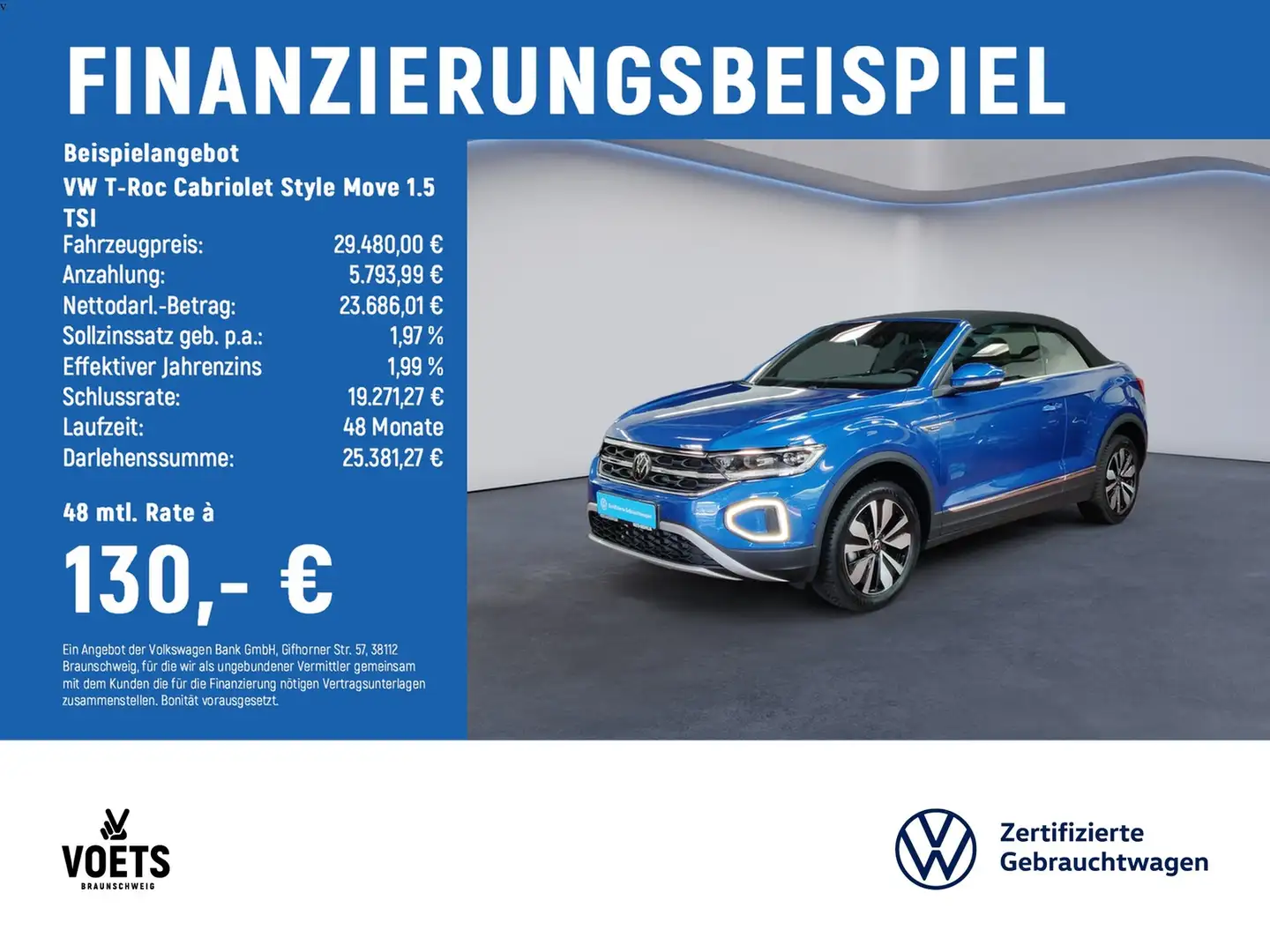 Volkswagen T-Roc Cabriolet Style Move 1.5 TSI LED+App-Connect+ACC Blau - 2