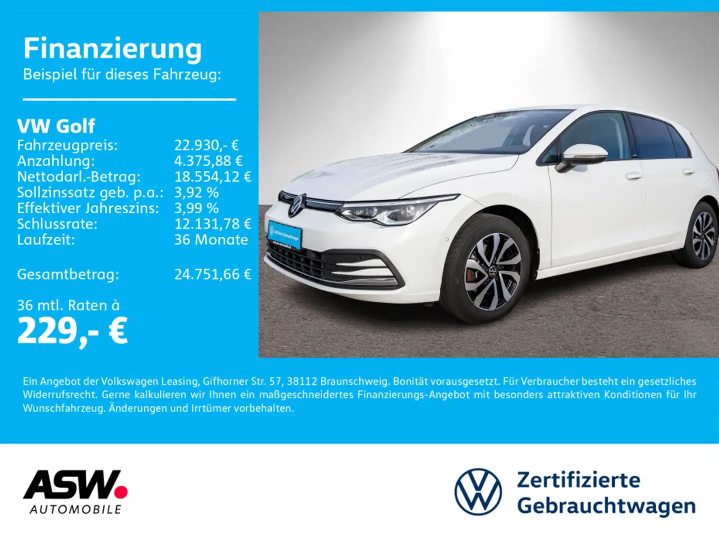 Volkswagen Golf Active 1.5 eTSI DSG LED Navi RFK Stdhzg AHK Weiß - 1