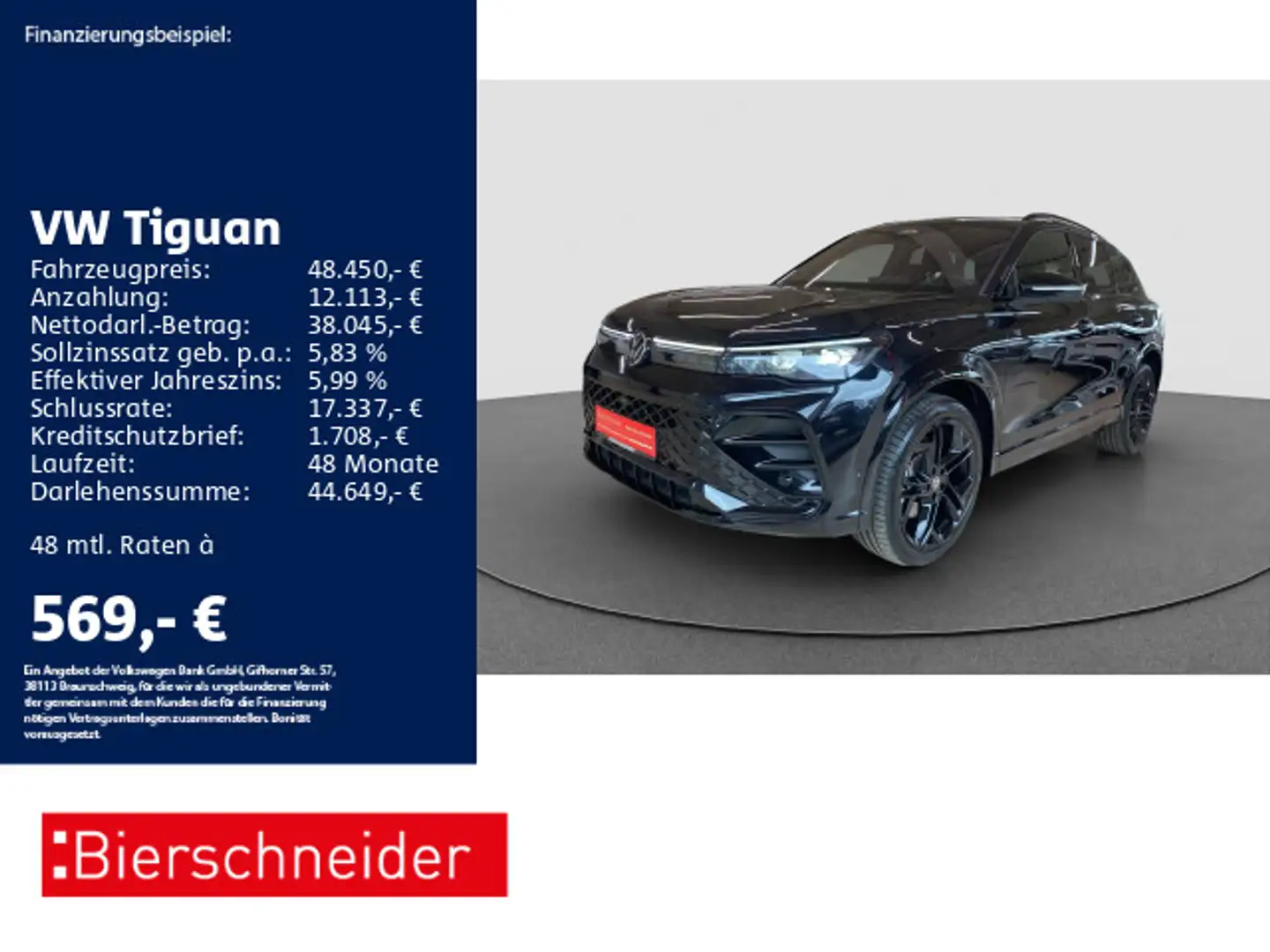 Volkswagen Tiguan 2.0 TDI DSG 4Mo R-Line Black AHK PANO STH Schwarz - 1