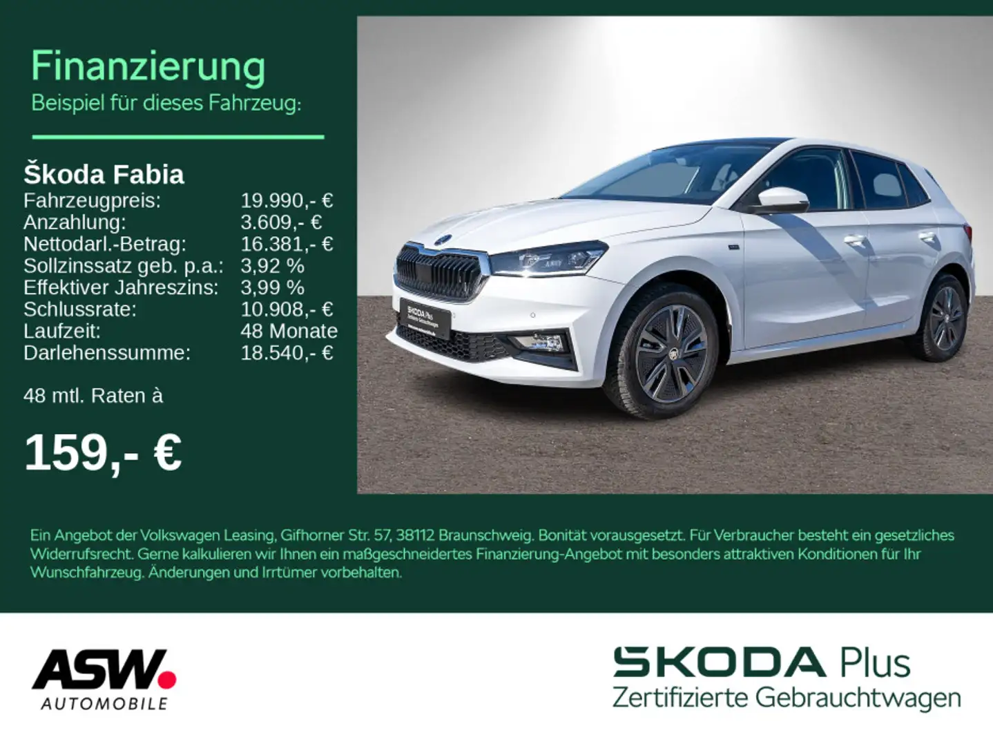 Skoda Fabia Selection 1.0TSI DSG Navi LED ACC RFK Pano Weiß - 1