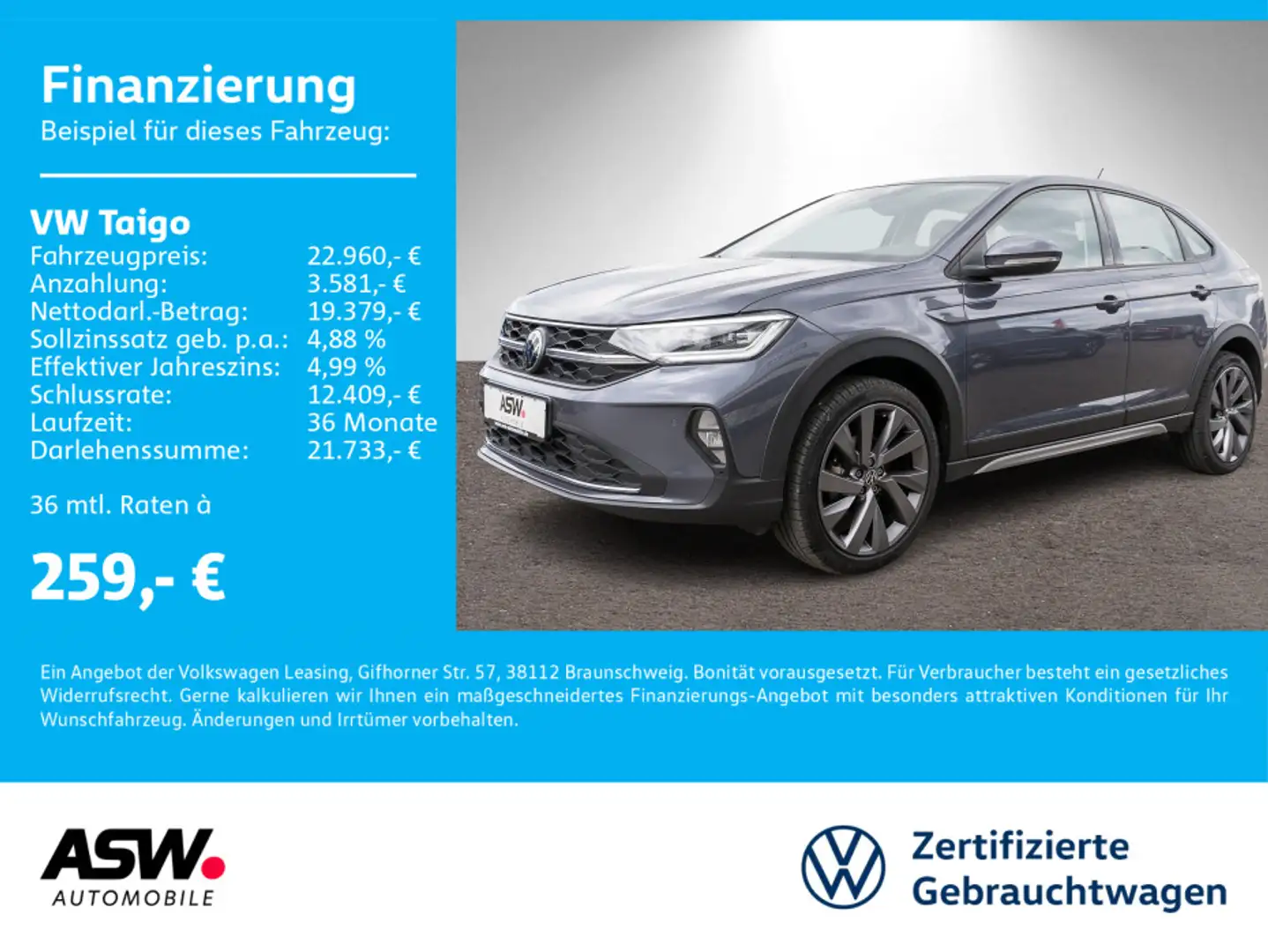 Volkswagen Taigo Style 1.0 TSI DSG NAVI PANO RFK ACC AHK Grau - 1