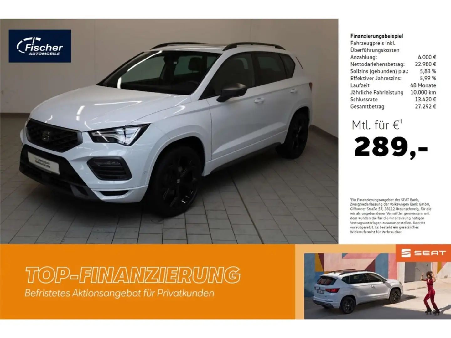 SEAT Ateca 1.5 TSI DSG FR AHK/P-Dach/NAV/DCC/ACC/19'' Weiß - 1