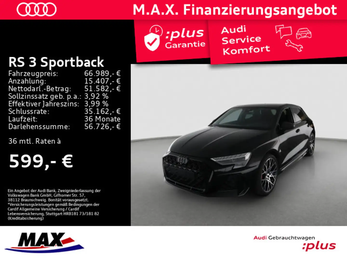 Audi RS3 RS3 Sportback +280 KM/H+SAGA+MATRIX+PANO+KAMERA+ Schwarz - 1