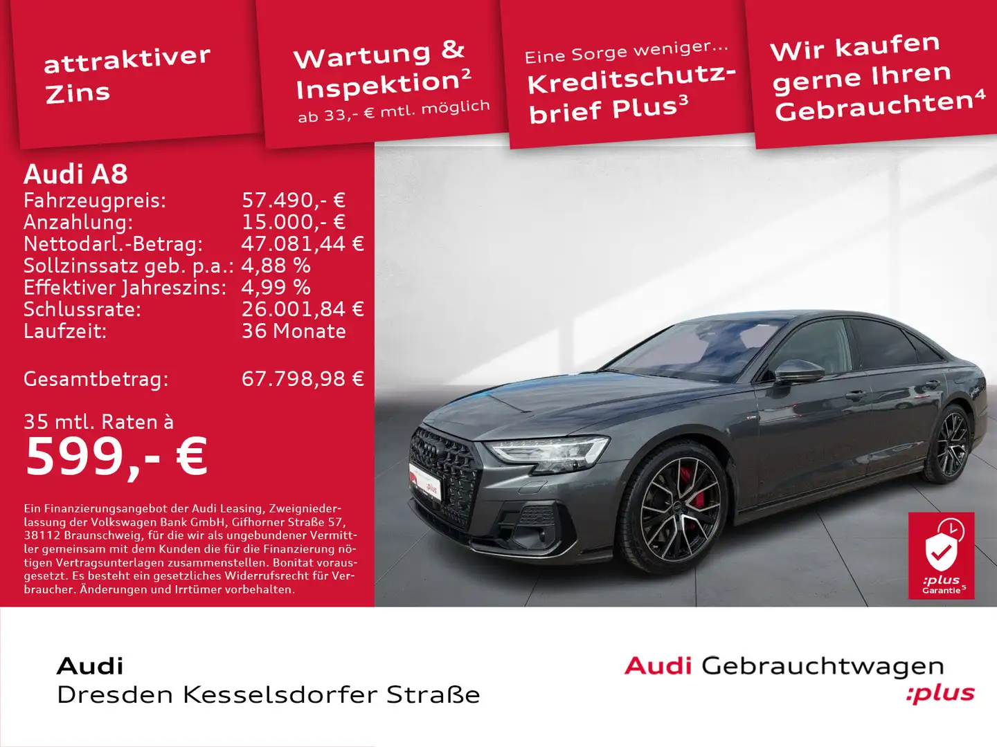 Audi A8 60 TFSI e Q. Kamera LED Navi HUD Pano Gris - 1