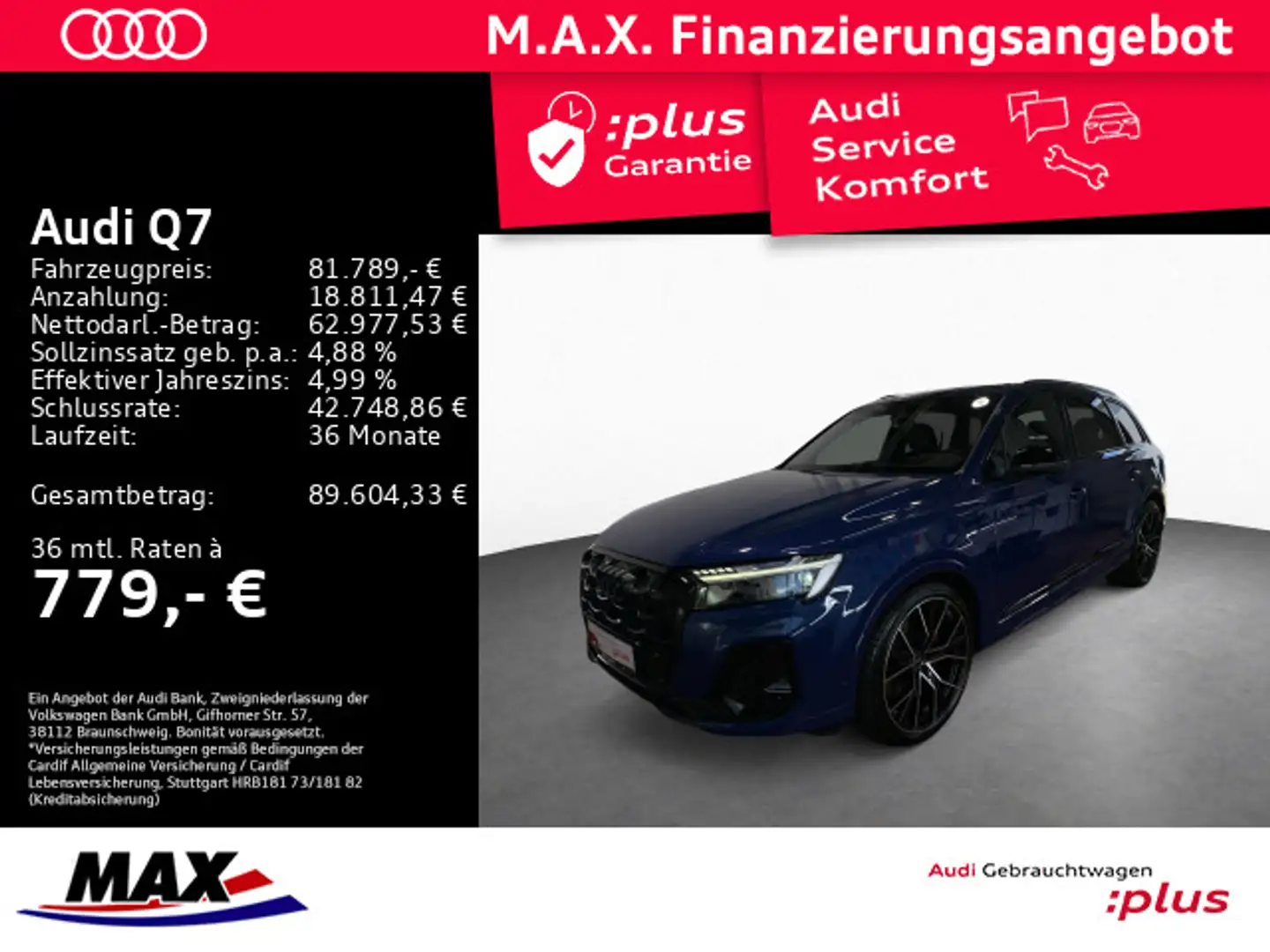 Audi Q7 50 TDI quattro S-LINE MATRIX LED+PANO+AHK+HUD Blau - 1