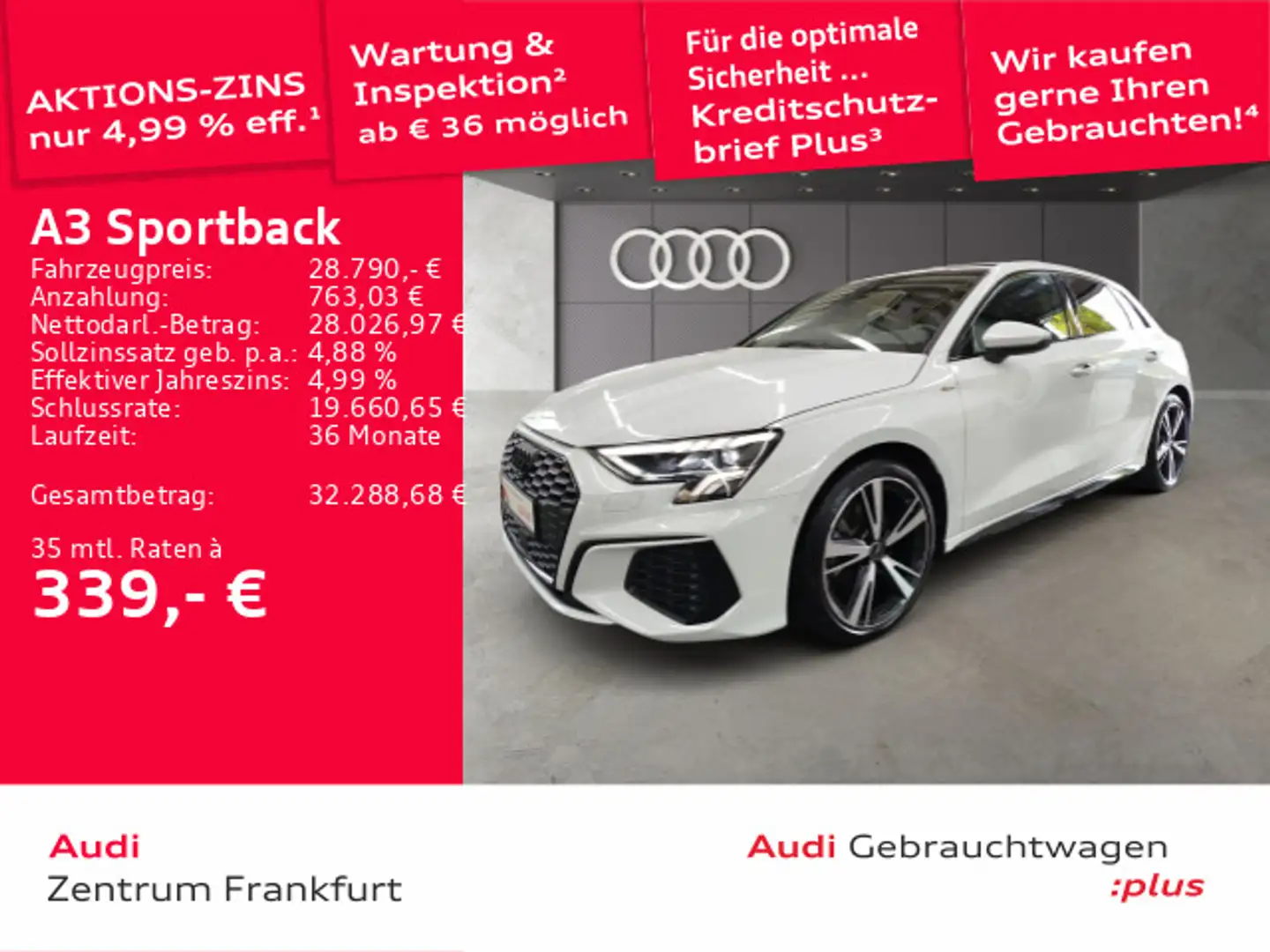 Audi A3 35 TFSI S tronic S line LED Navi Pa Weiß - 1