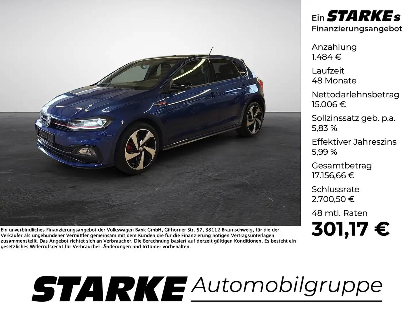 Volkswagen Polo GTI 2.0 TSI DSG LED PDC Klima beats 17 Zoll Niebieski - 1