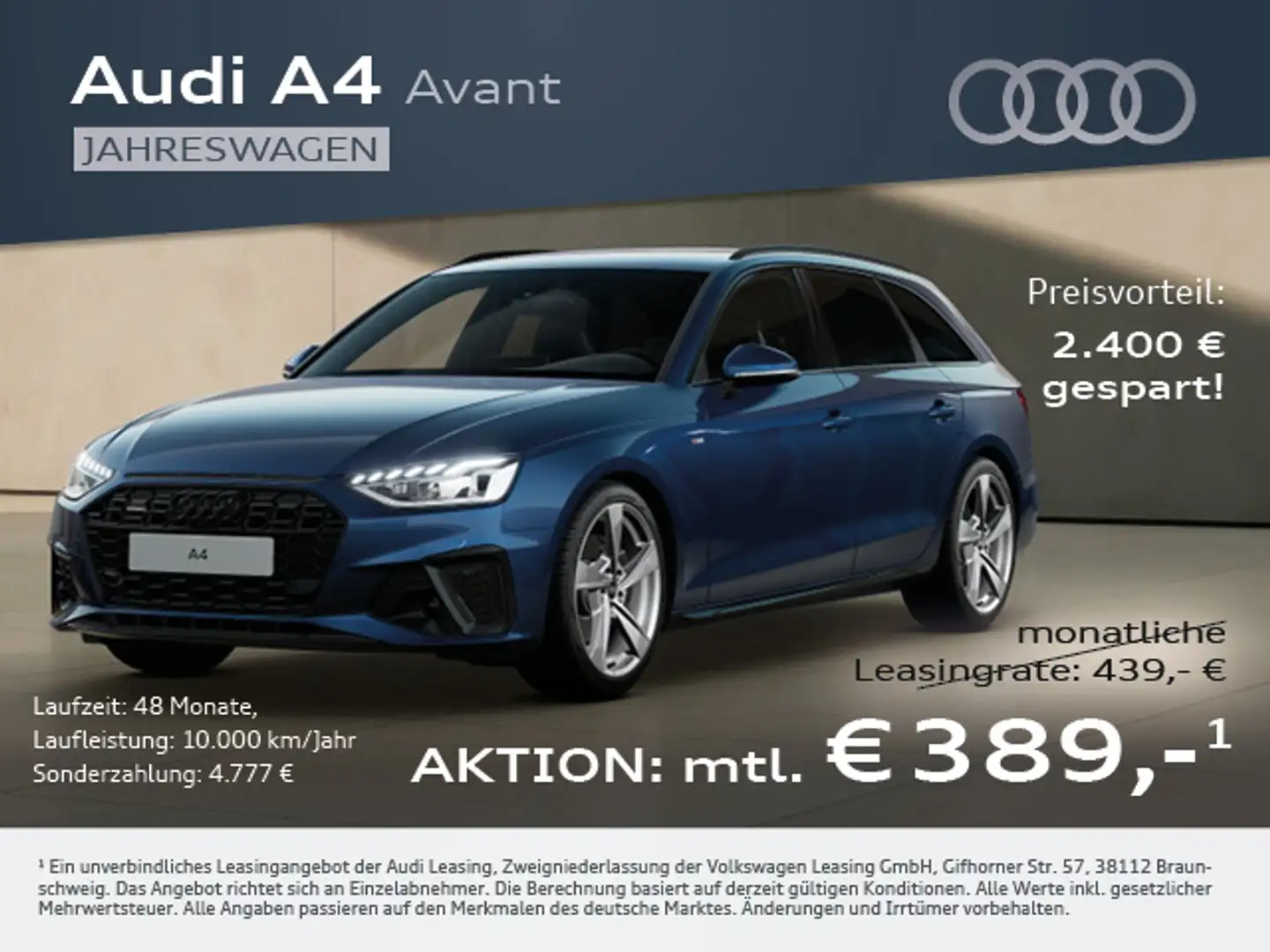 Audi A4 Avant S line 40 TFSI quattro S tronic Blau - 2
