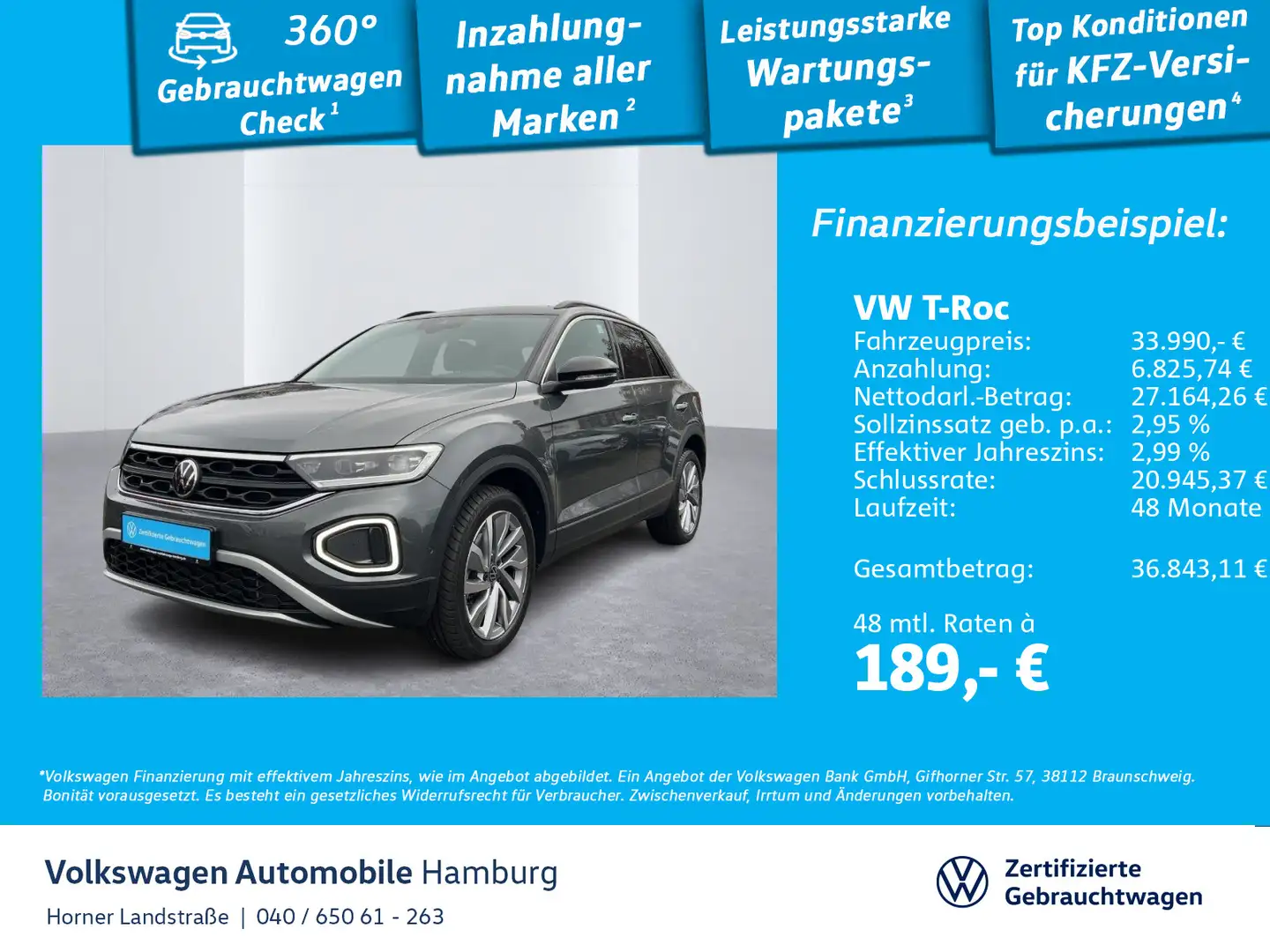 Volkswagen T-Roc Goal 2.0 TDI DSG LED AHK Sitzheizung PDC Grau - 1
