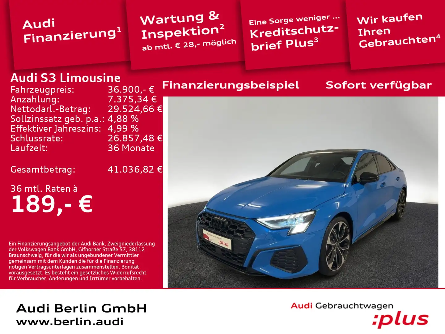 Audi S3 TFSI S tr. RFK MATRIX NAVI HUD B&O Blau - 1