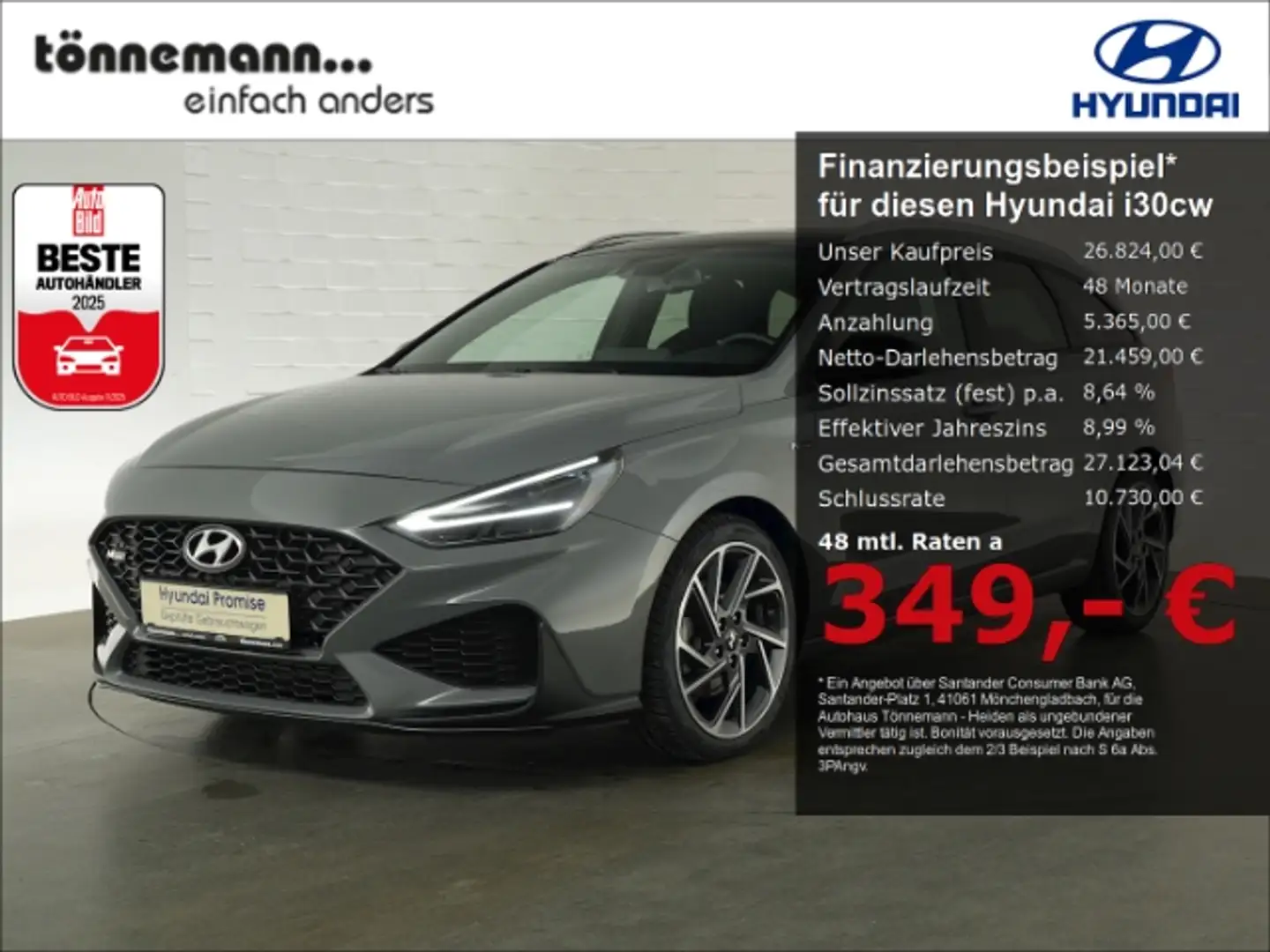 Hyundai i30 T-GDI N-LINE 48V DCT+PANORAMADACH+VOLL LED+NAVI+RÜ Grau - 1
