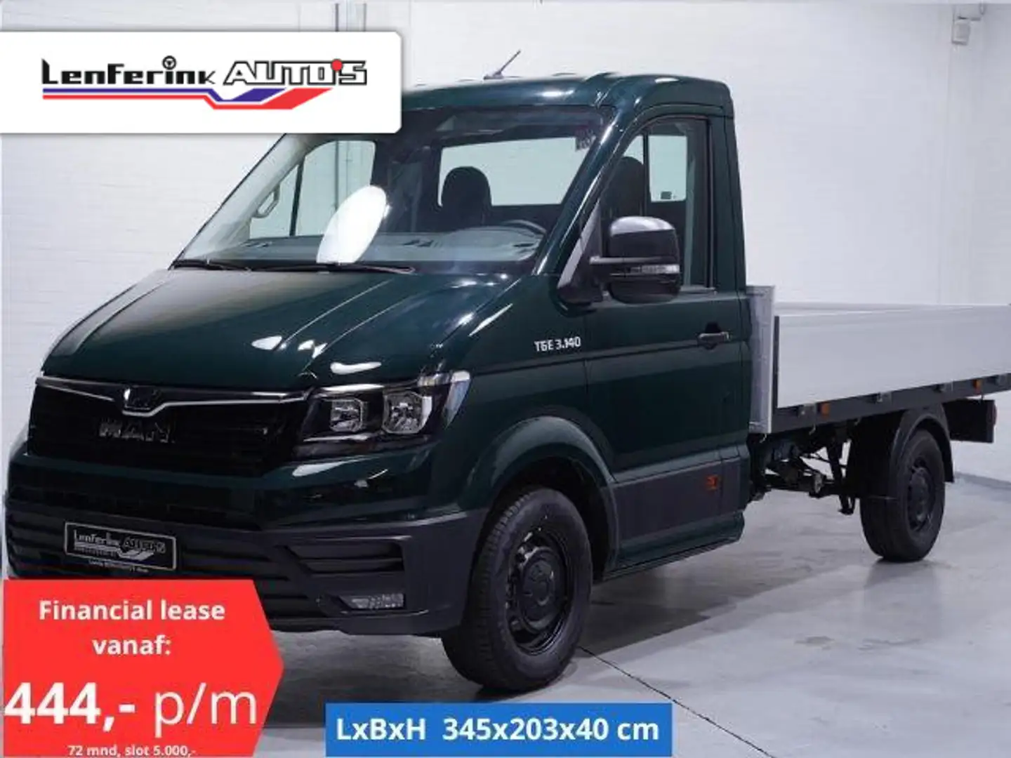 MAN TGE 2.0 TDI 140 pk L3 Pick Up / Open Laadbak Airco App Зелений - 1