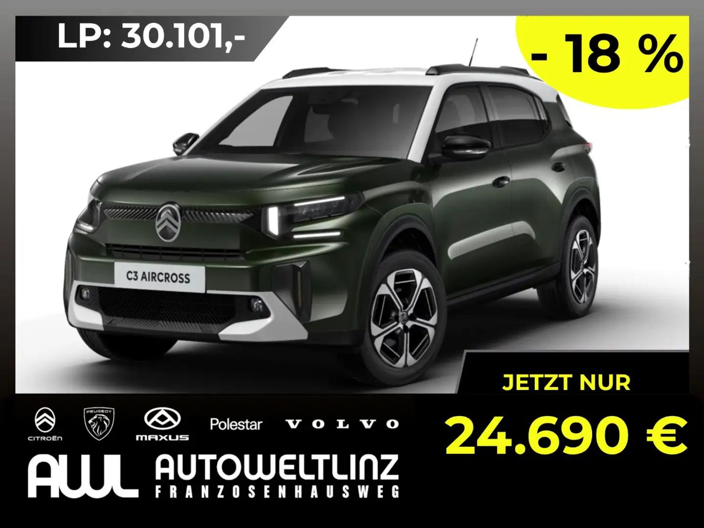 Citroen C3 Aircross 145PS MAX TAGESZULASSUNG Grün - 1