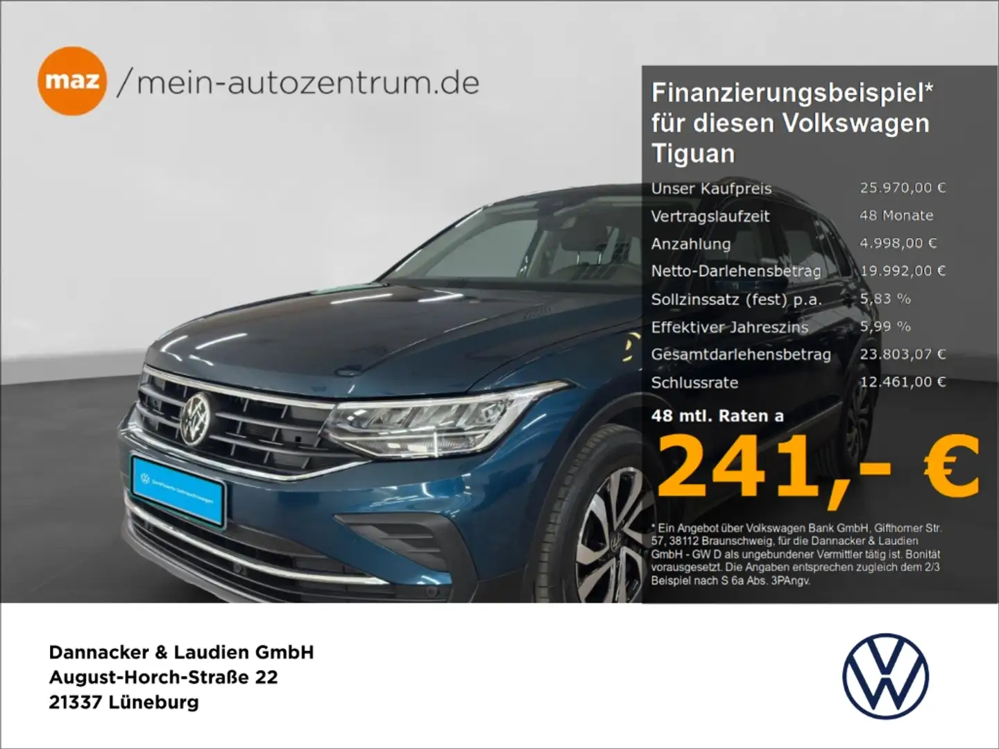 Volkswagen Tiguan 1.5 TSI Active Alu LED AHK Navi ACC Sitzheizung uv Blau - 1