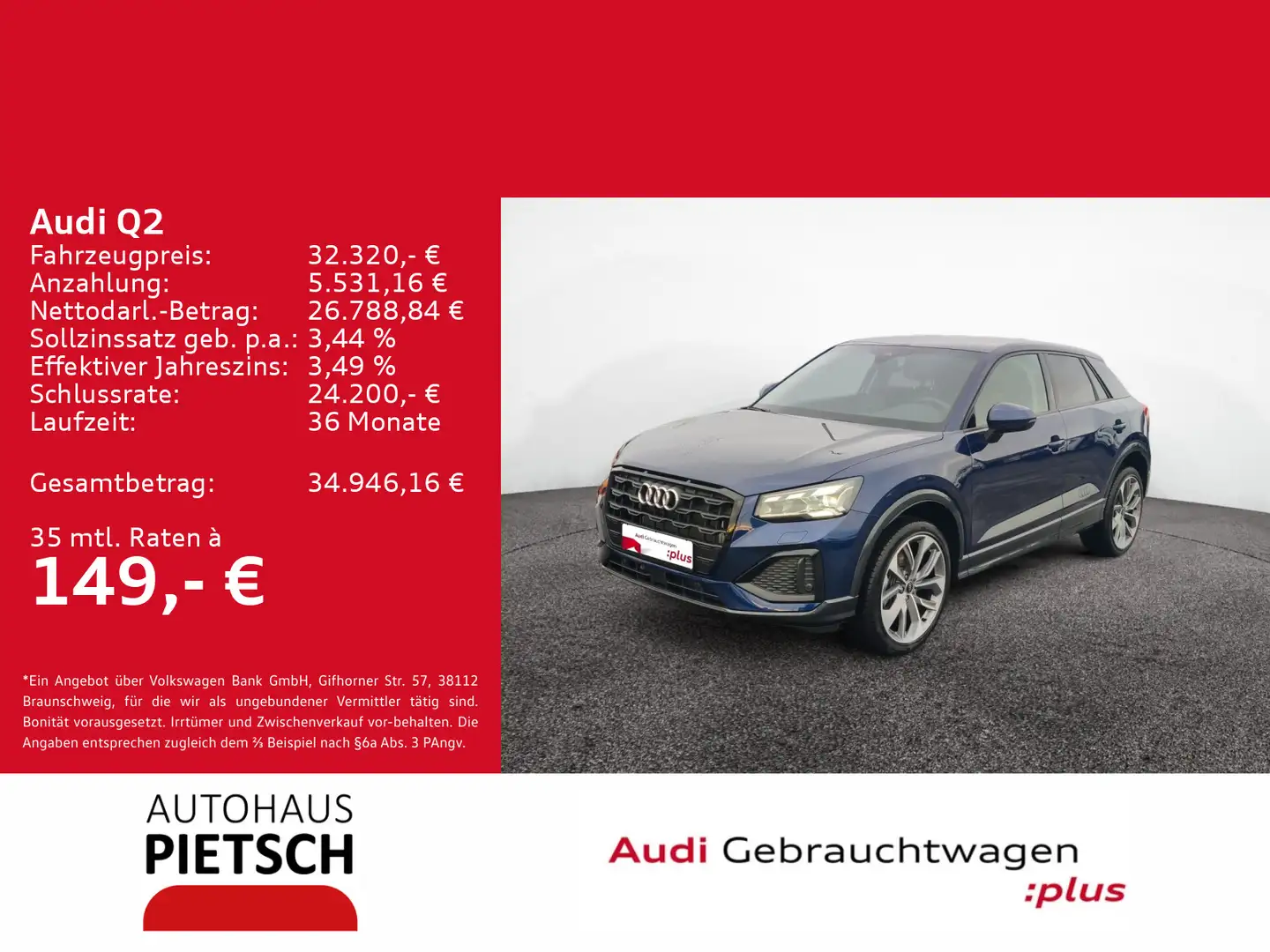 Audi Q2 35 TFSI S tronic Advanced Matrix AHK ACC Blau - 1