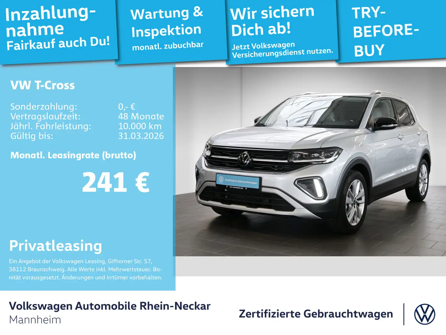 Volkswagen T-Cross 1.0 TSI Style DSG Navi Kamera LED uvm Silber - 1