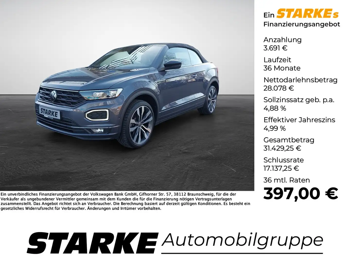 Volkswagen T-Roc Cabriolet 1.5 TSI DSG R-Line Black Style Gris - 1