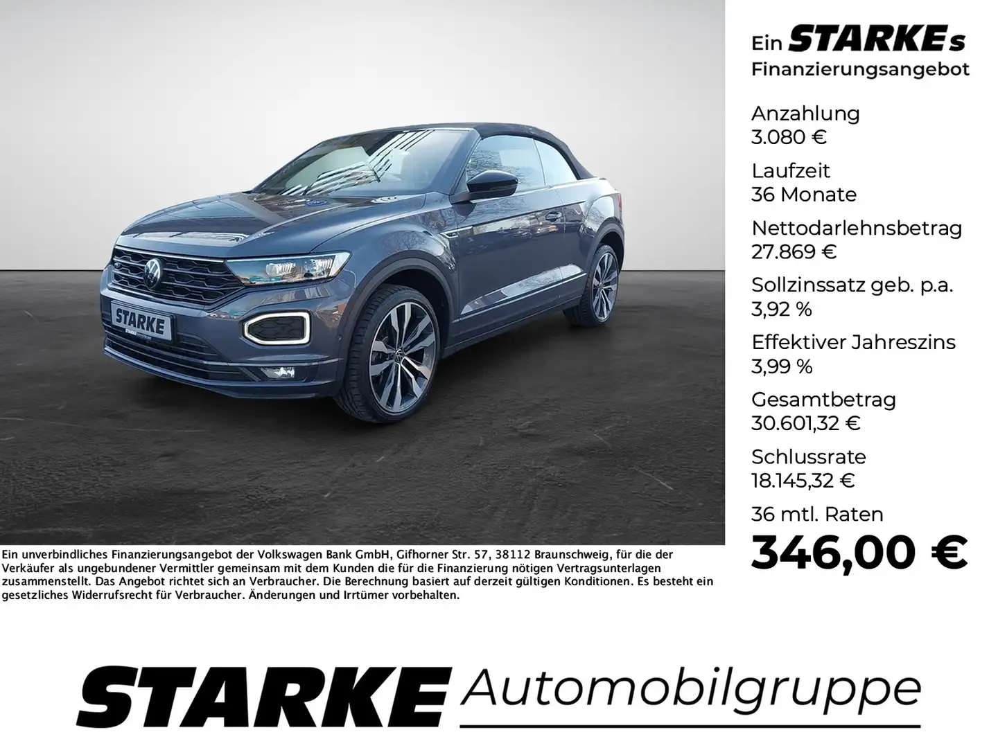 Volkswagen T-Roc Cabriolet 1.5 TSI DSG R-Line Black Style Gris - 1