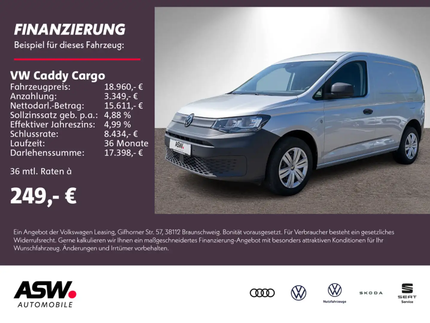 Volkswagen Caddy 1.5 TSI PDC vo/hi Klima SHZ NAVI Silber - 1