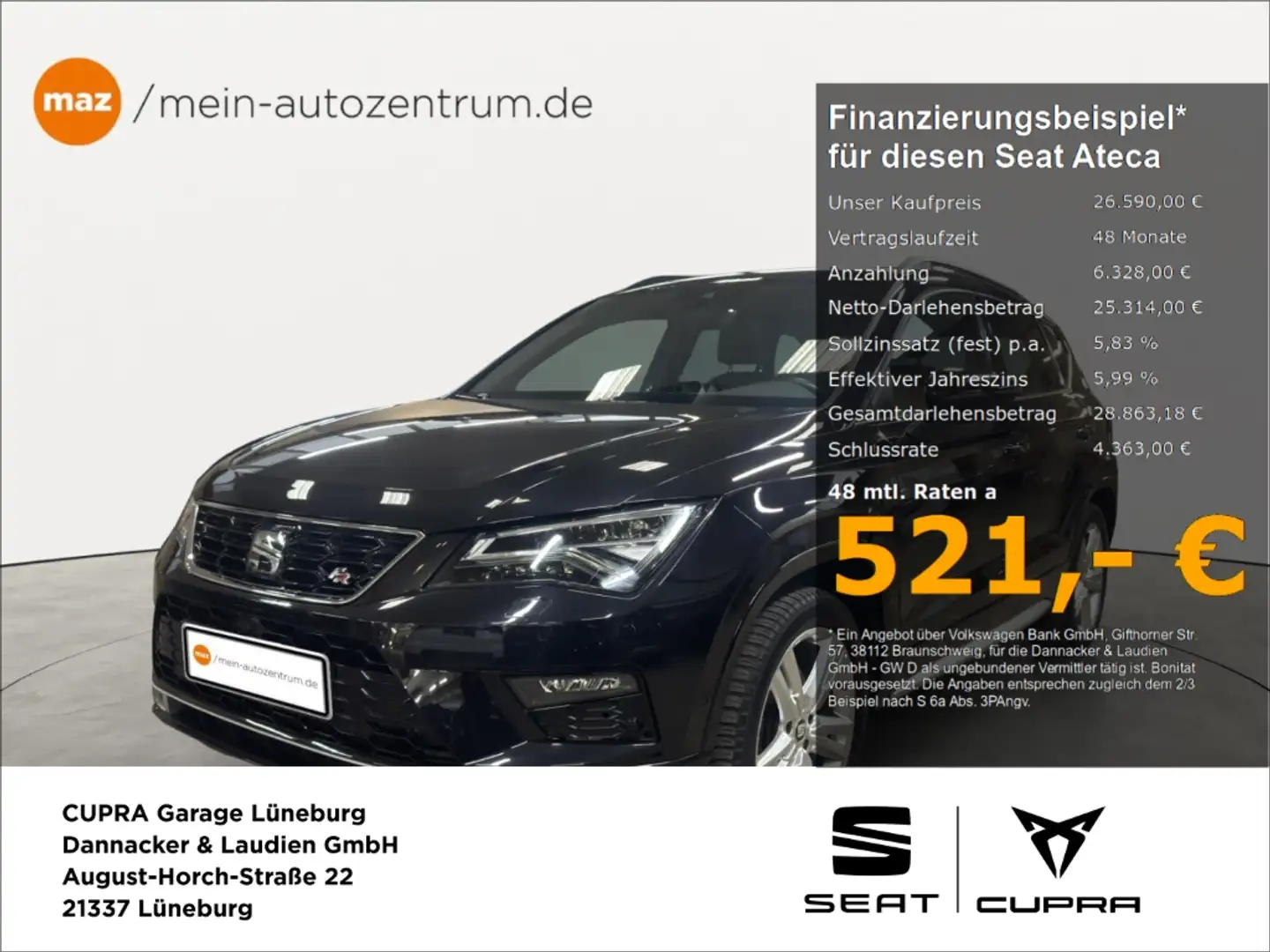 SEAT Ateca 2.0 TSI FR 4Drive Alu LED Navi Kamera Pano ACC Sit Schwarz - 1