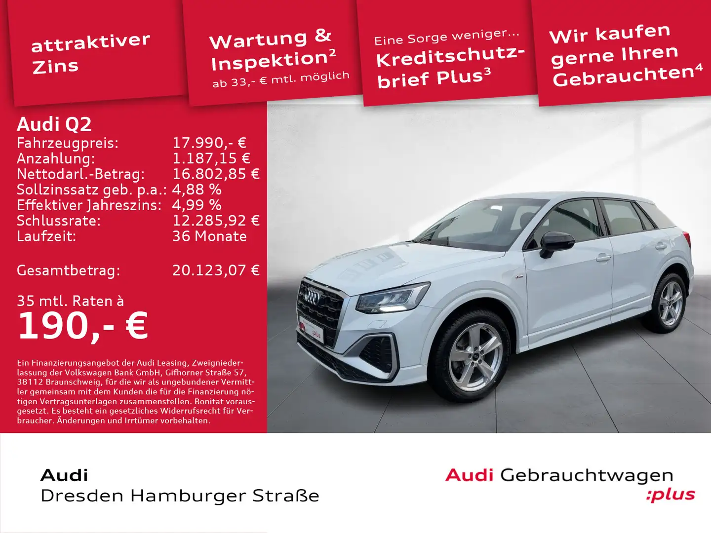 Audi Q2 30 TFSI S line Led Schaltgetriebe Weiß - 1