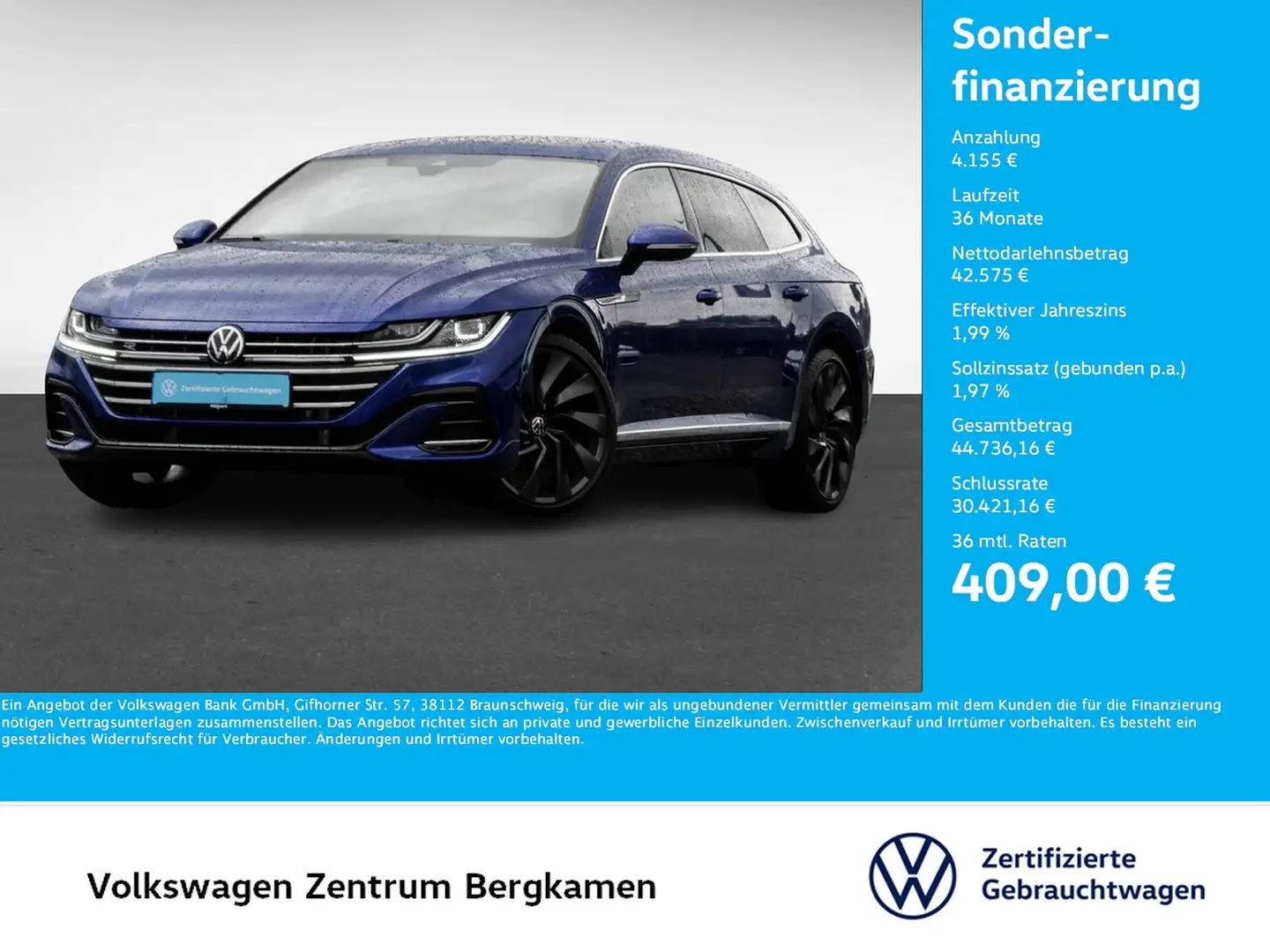 Volkswagen Arteon Shooting Brake 2.0 R-LINE 4X4 AHK 360°CAM Blau - 1