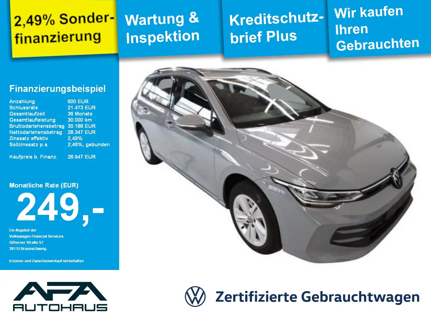 Volkswagen Golf VIII Var. 1.5 eTSI DSG StdHz*AHK*LED*ACC Grau - 1