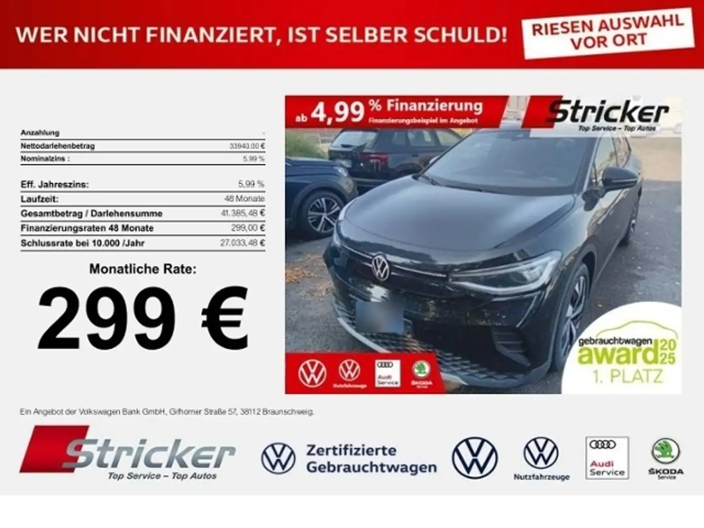 Volkswagen ID.4 Pro Performance 150/77 299,-ohne Anzahlung Navi I Schwarz - 1