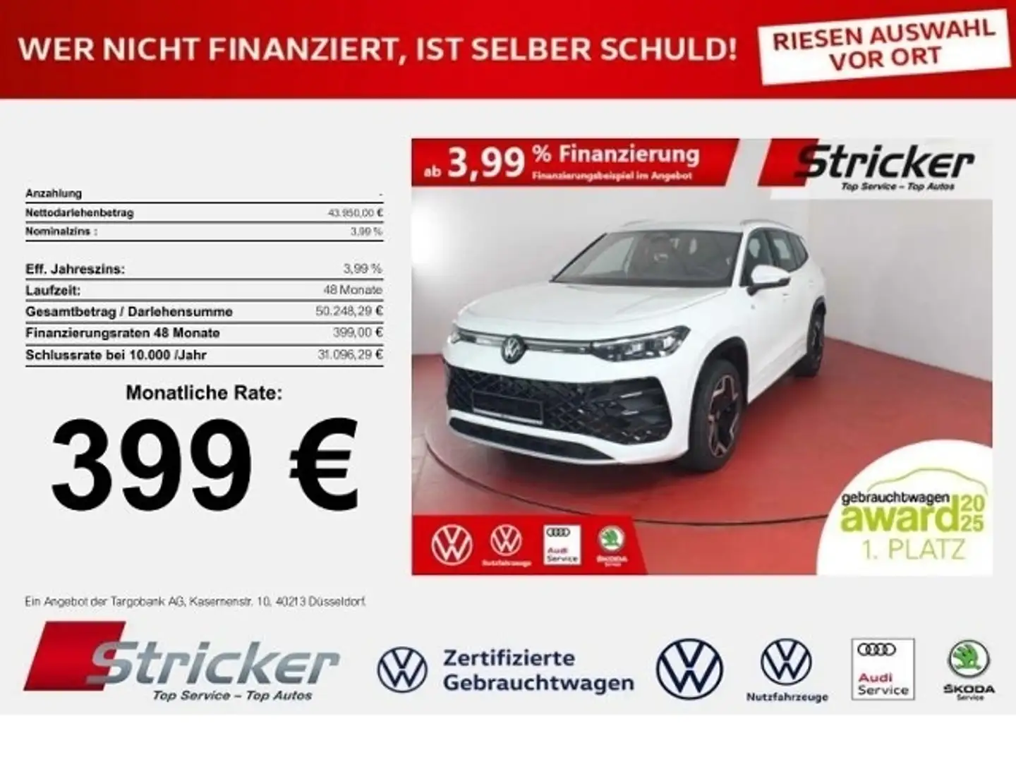 Volkswagen Tayron R-Line 2.0TDI DSG 399,-ohne Anzahlung ACC Kamera Weiß - 1