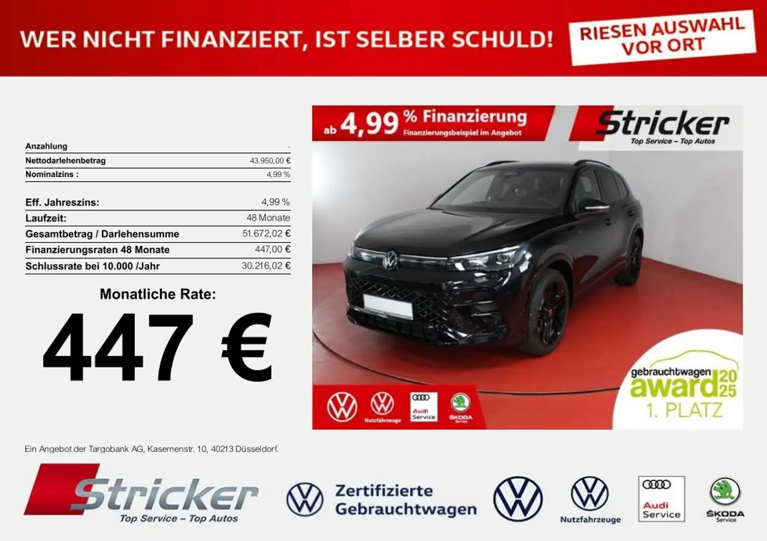 Volkswagen Tiguan R-Line Black Style 2.0TDI DSG 447,-ohne Anzahlung Schwarz - 1